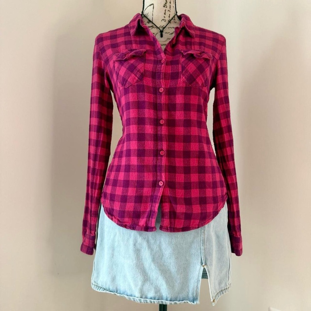 y2k pink plaid cotton fitted flannel